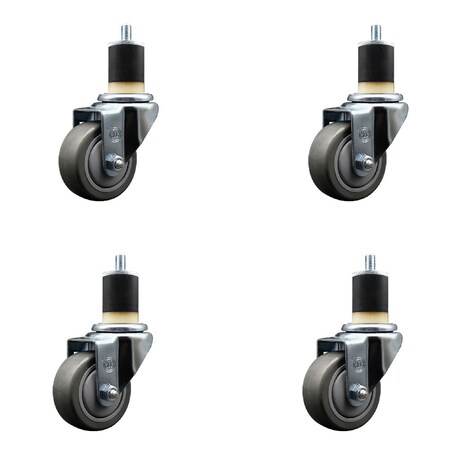 Service Caster 3'' SS Gray Poly Wheel Swivel 1-7/8'' Expanding Stem Caster Set, 4PK SCC-SSEX20S314-PPUB-178-4